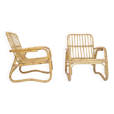 Pair of large Italian rattan armchairs from the 60s.