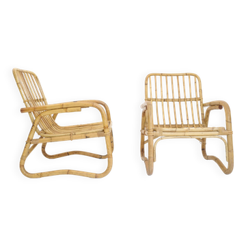 Pair of large Italian rattan armchairs from the 60s.