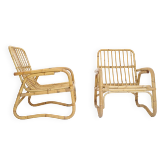 Pair of large Italian rattan armchairs from the 60s.