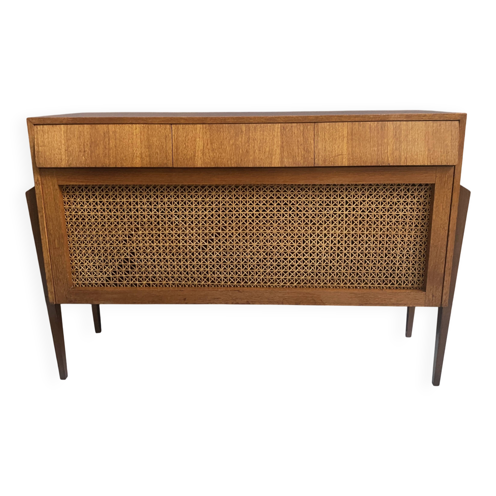 Petit buffet en teck avec façade sanglée, années 1960