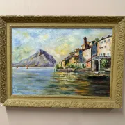 Original Swedish Oil on Canvas – “City and the Lake” by Eric Johan – Vintage & Framed