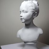 Bust of Louise Brongniart after Houdon, white biscuit Tharaud Limoges 20th century.