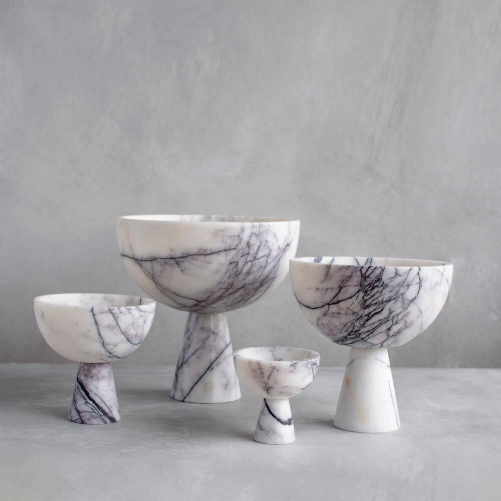 XL white/lilac marble pedestal bowl