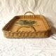 Vintage rattan and varnished wood tray - grape cluster decor