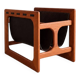 Teak and suede magazine rack by Aksel Kjersgaard for Salin møbler.