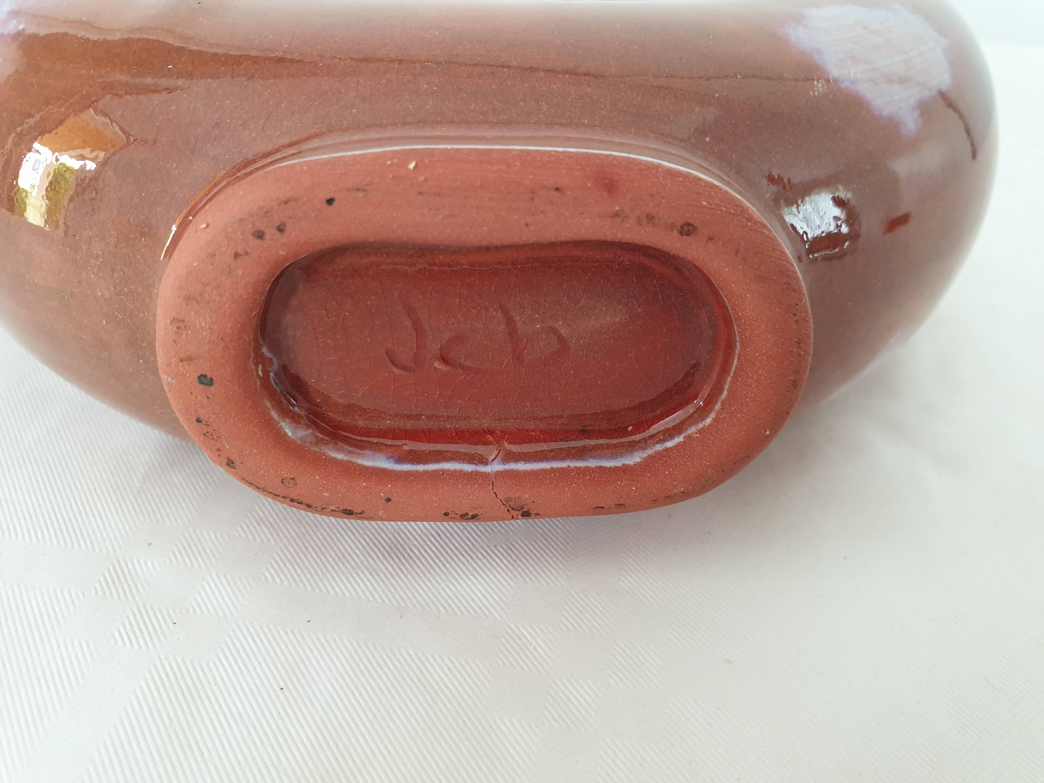 Modern shape ceramic soliflore vase Signed JCB + Symbol print
