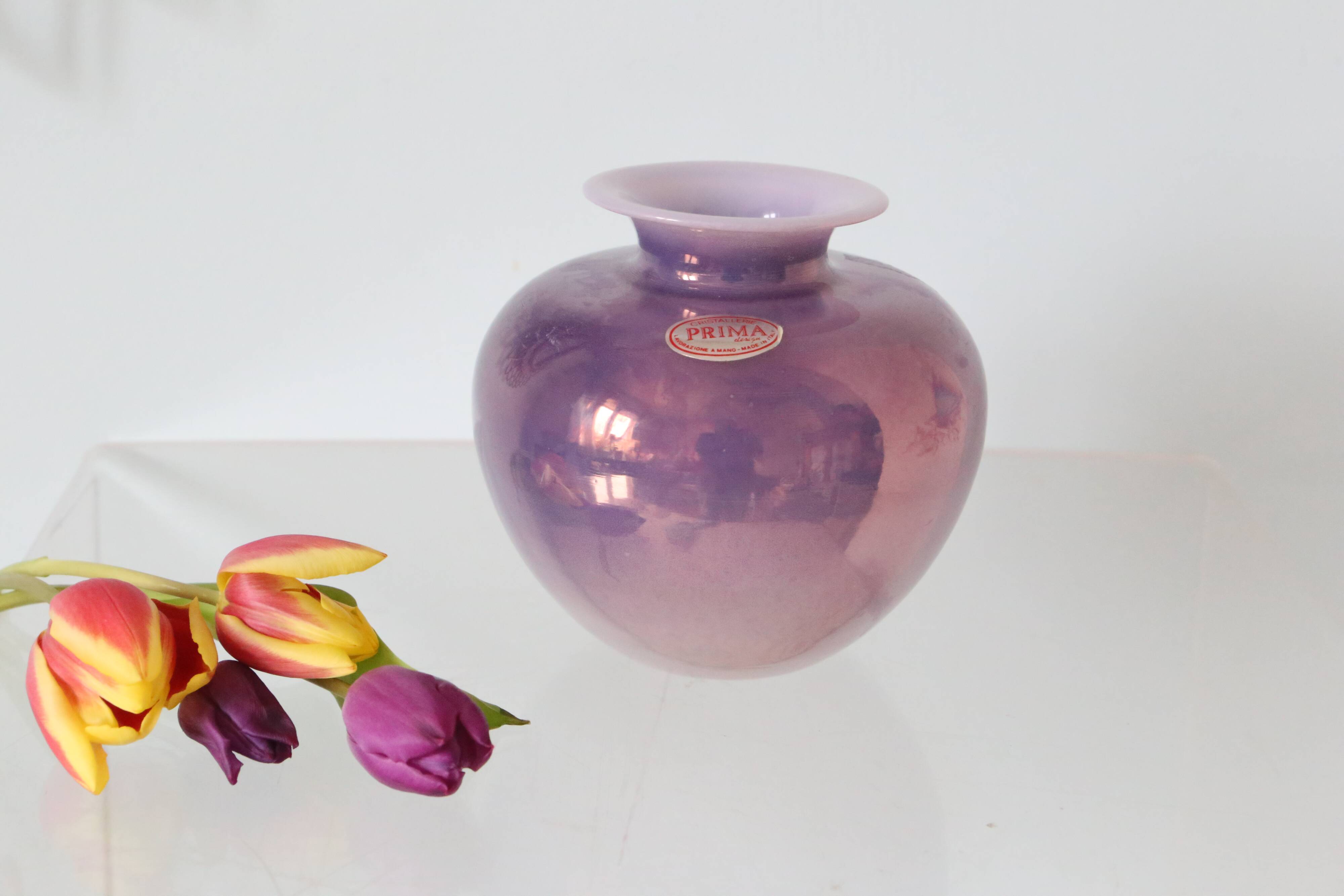 Iridescent glass ball vase, vintage, 1980
