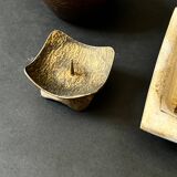 Hammered brass candle holder, brutalist design, 1970s