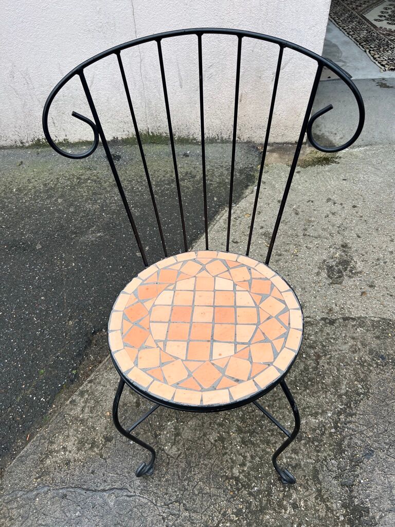 Set of 4 terracotta ceramic mosaic chairs