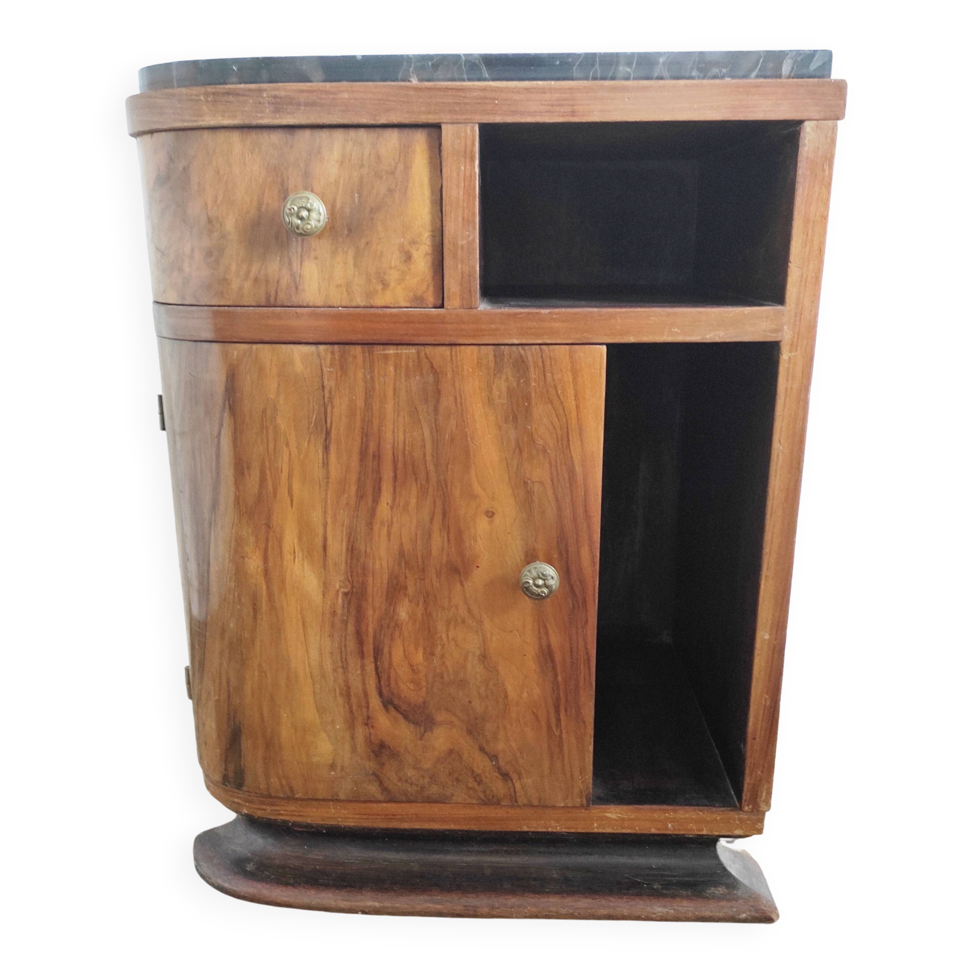 Chevet en bois / meuble d'appoint et marbre style art déco