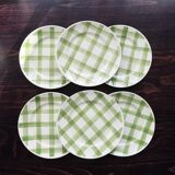 6 assiettes à dessert vintage faïence  Modèle Nappe vert - Moulin des Loups