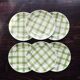 6 vintage earthenware dessert plates, Green Tablecloth pattern - Moulin des Loups