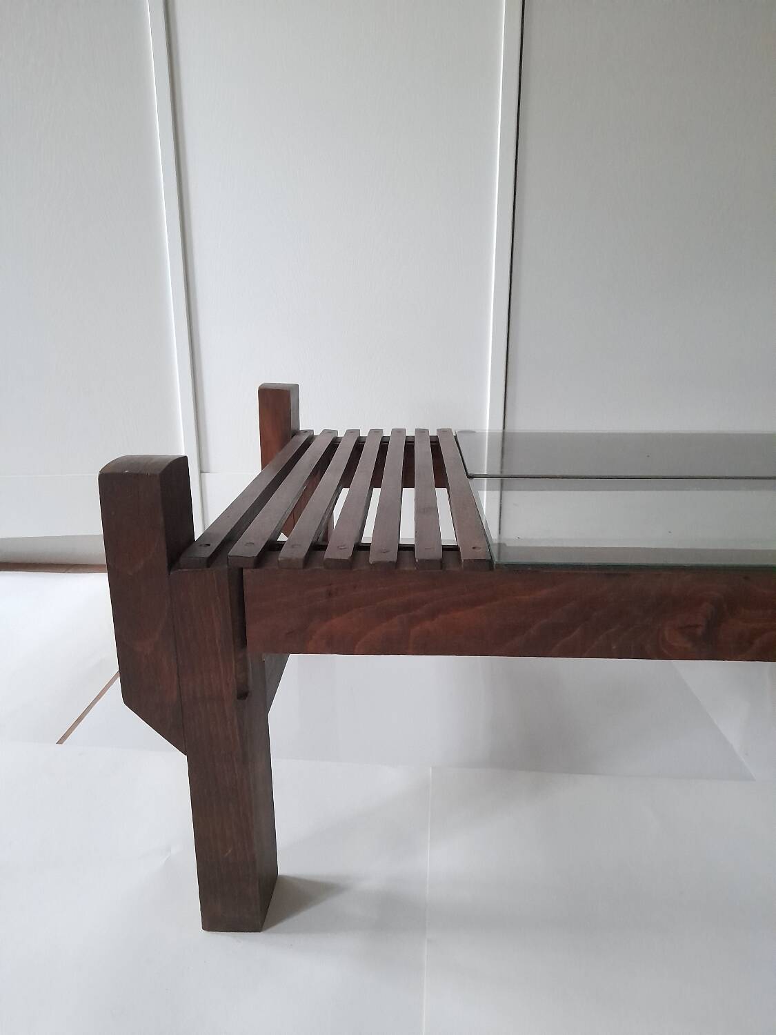 Table basse teck et verre années 60