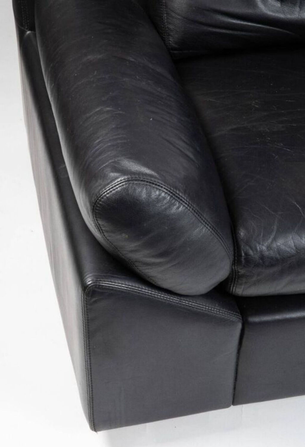 Vintage black leather 2-seater sofa from the 70s by Edelhard Harlis – 180 cm