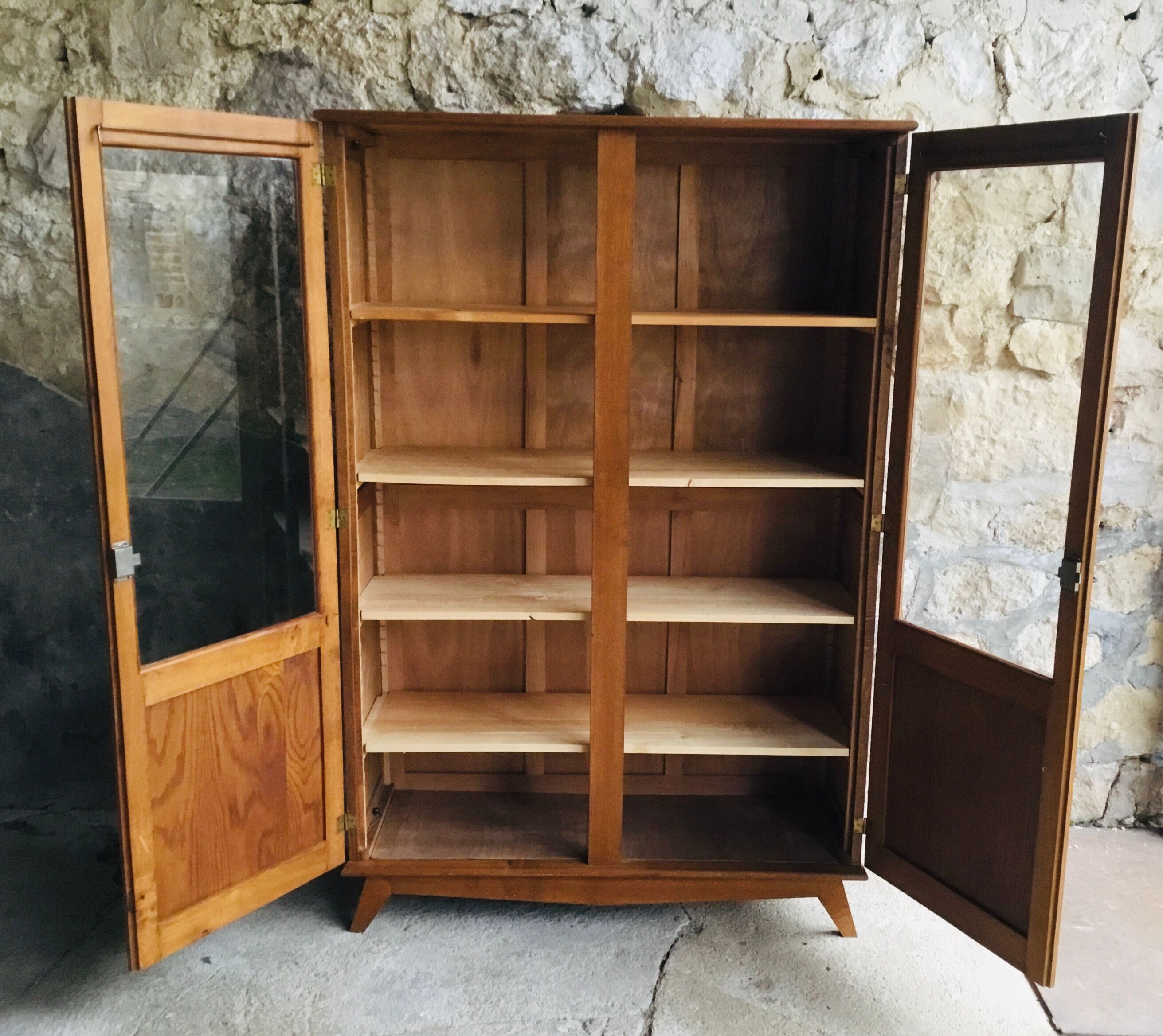 Glass bookcase with compass feet - vintage 1960