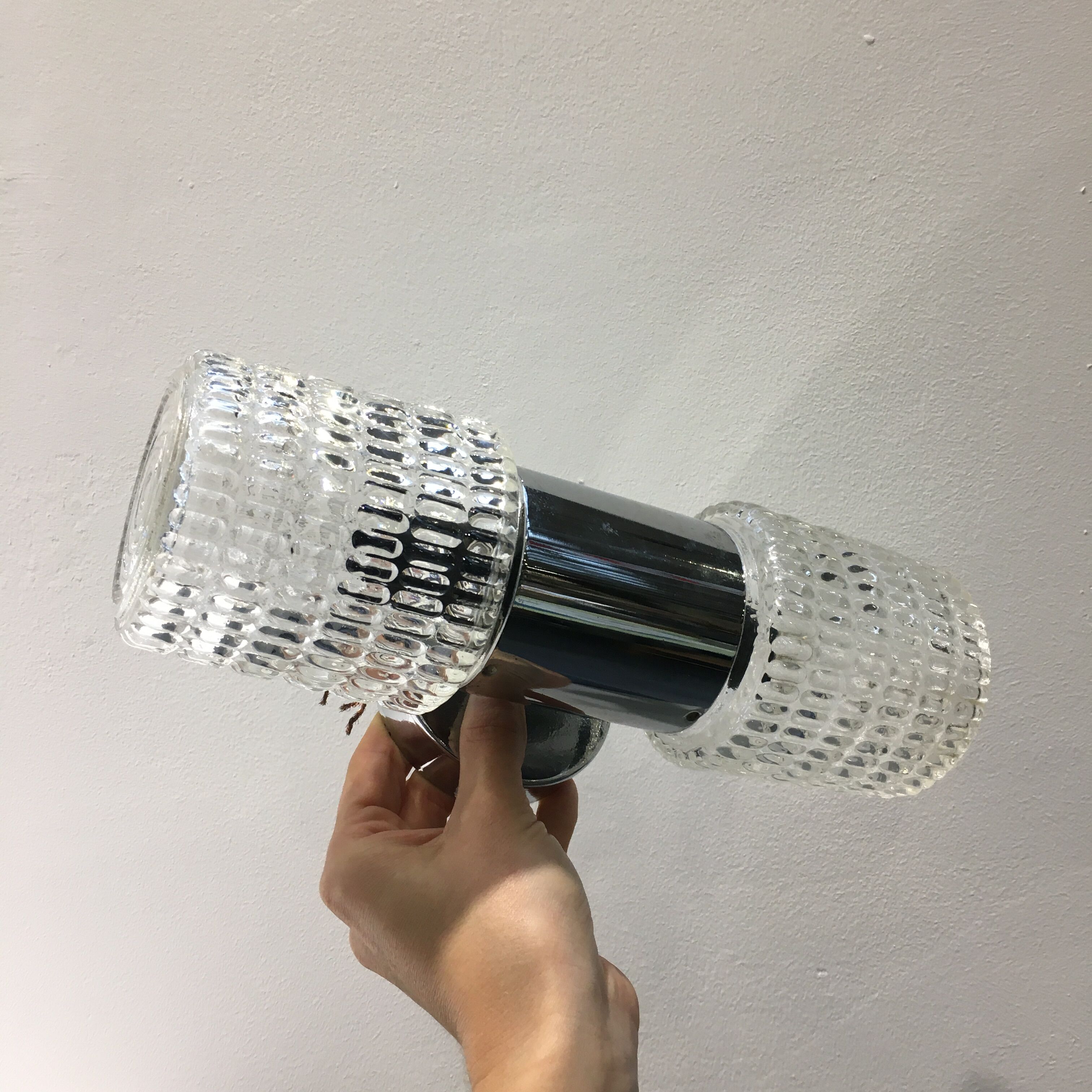 Wall lamp double lights chrome and glass 70s