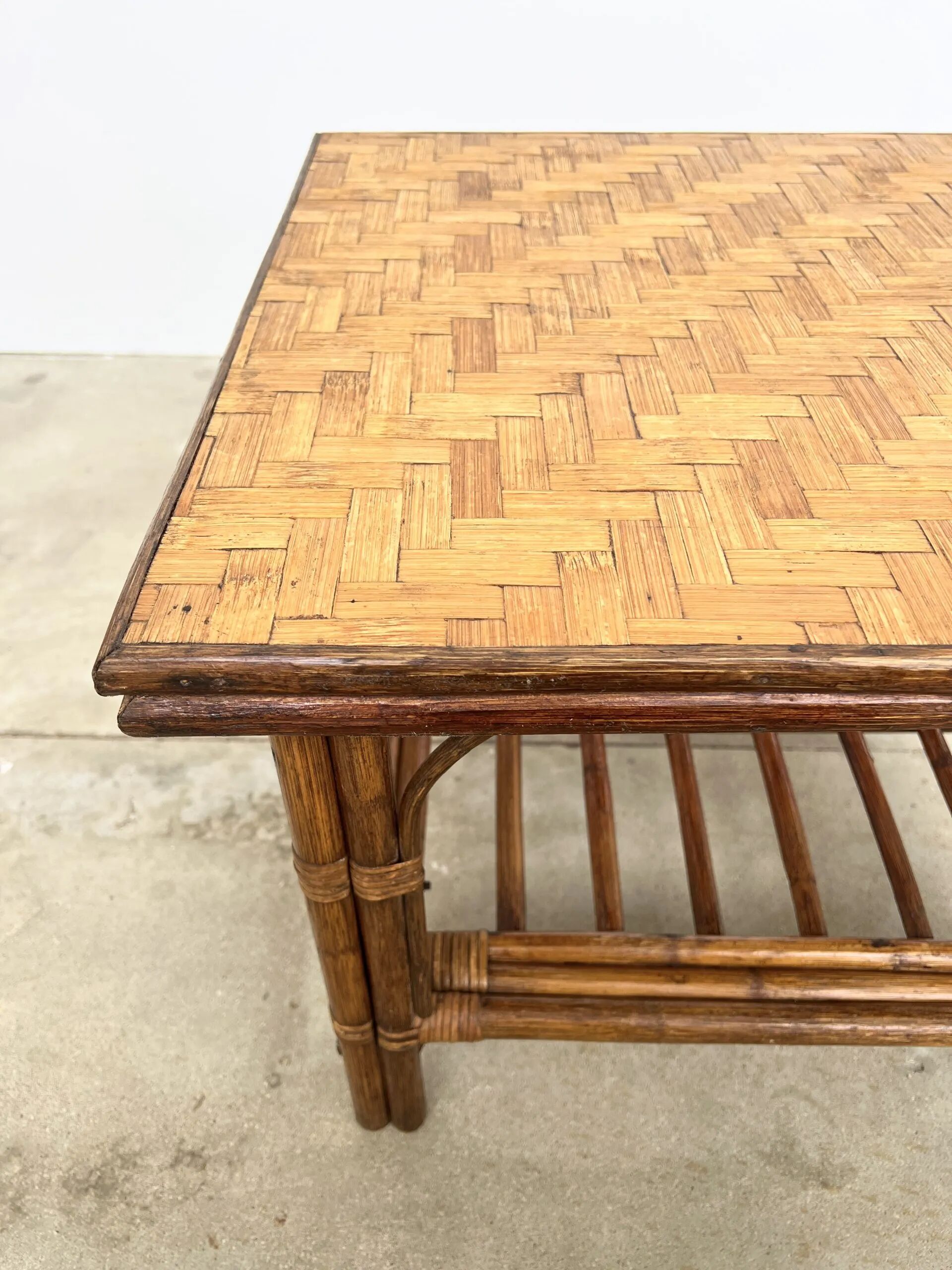 Square Coffee Table in Rattan & Bamboo – Removable Top