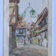 Watercolor by Alfred Doll representing "a street of Riquewihr" - 30 x 37cm