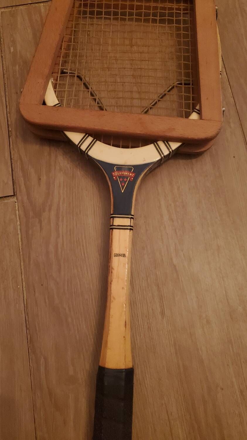 Rare vintage Babolat Aspa wooden tennis racket and vintage Dunlop frame