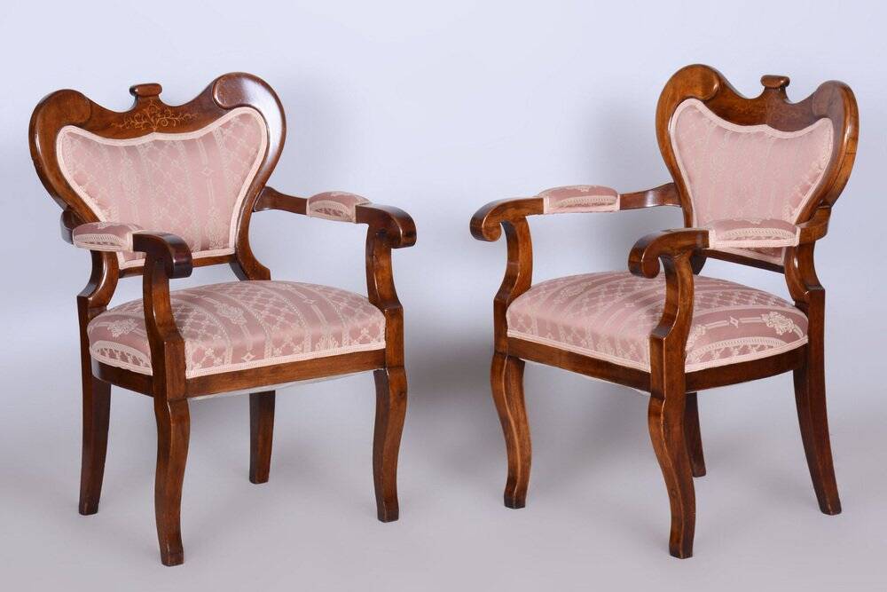 Biedermeier Oak Seating Set in Walnut, Austria, 1840s, Set of 5