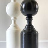 2 large black and white turned wood vintage lamp bases.