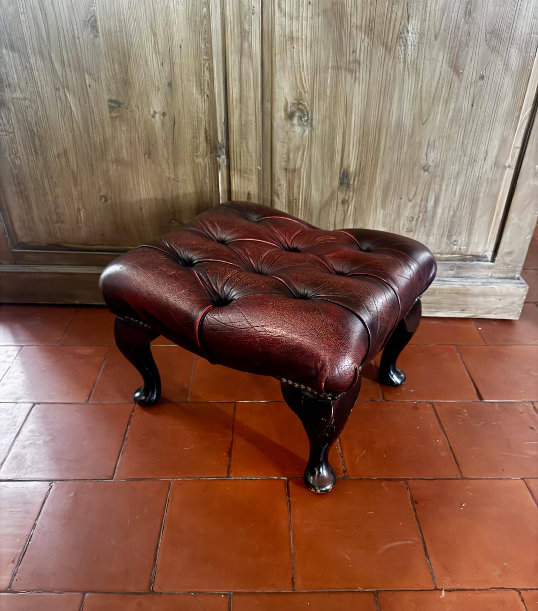 Vintage 1970s Chesterfield red leather footrest