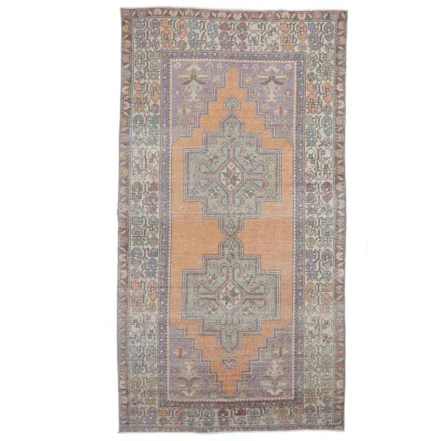 Vintage Turkish Oushak Handmade Orange Wool Rug 139x259