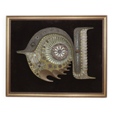 Giovanni  Schoeman Brutalist Cold Cast Metal Sculpture Fish Wall Hanging