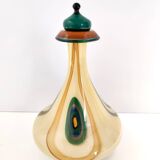 Beige Encased and Hand-blown Glass Decanter Bottle, Italy