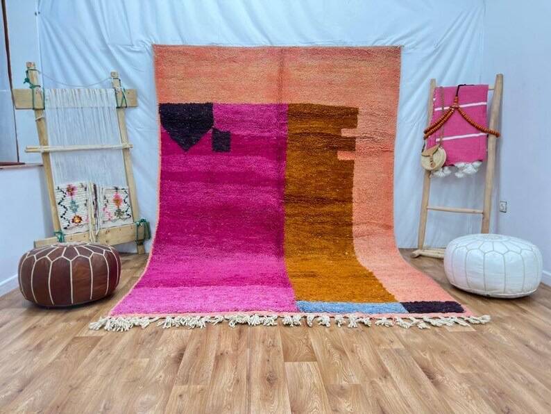 Pure wool Moroccan rug with colourful patterns, size 150 x 250 cm.