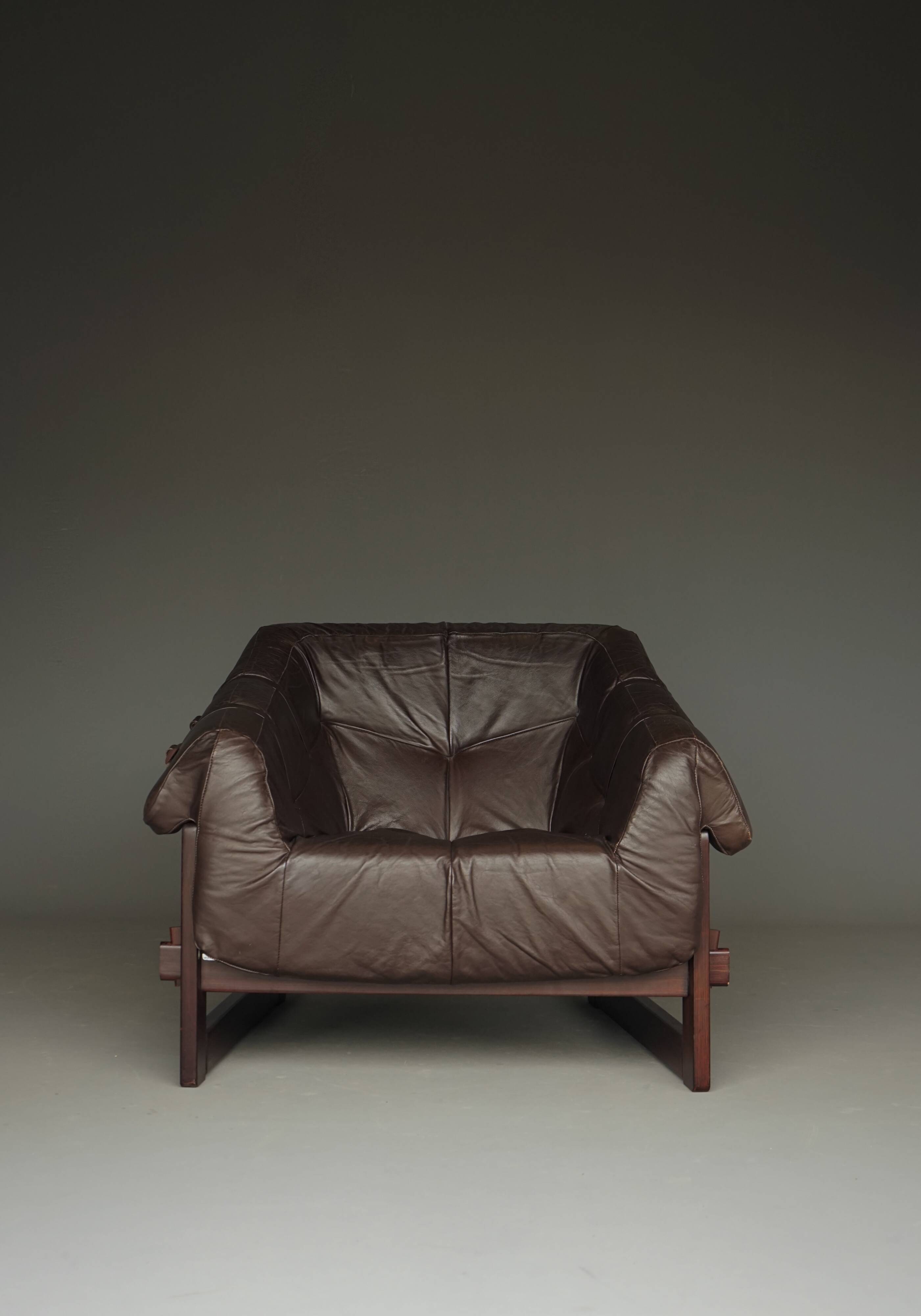 Rare pair of model MP-91 leather lounge chairs by Percival Lafer