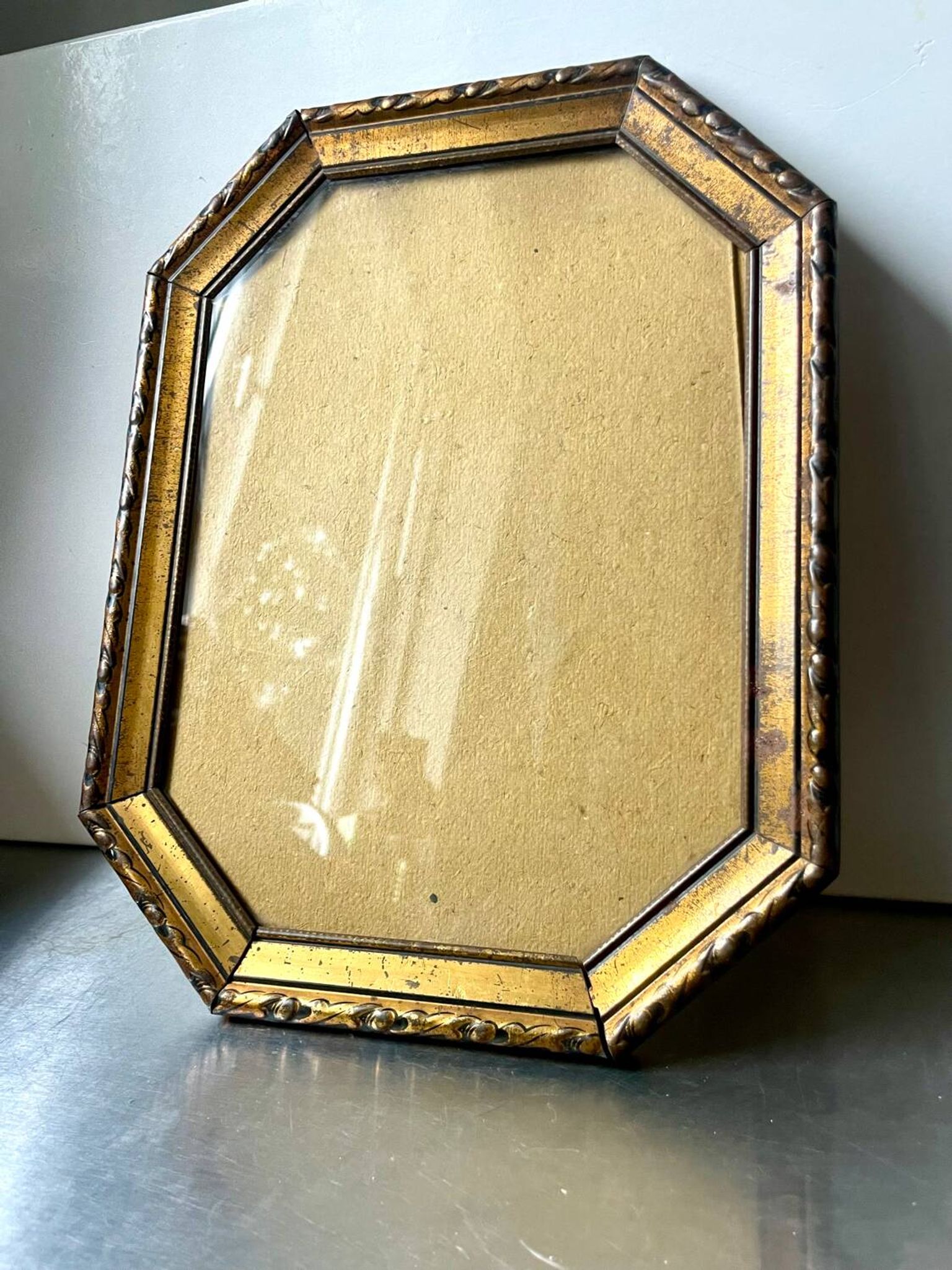 Antique Octagonal brass metal frame 30 cm  x 23 cm