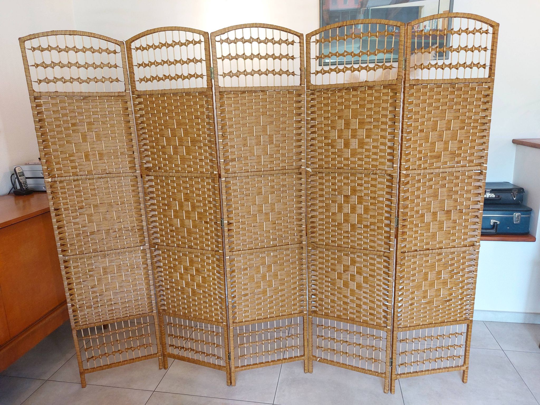 paravent osier, rotin, 5 panneaux