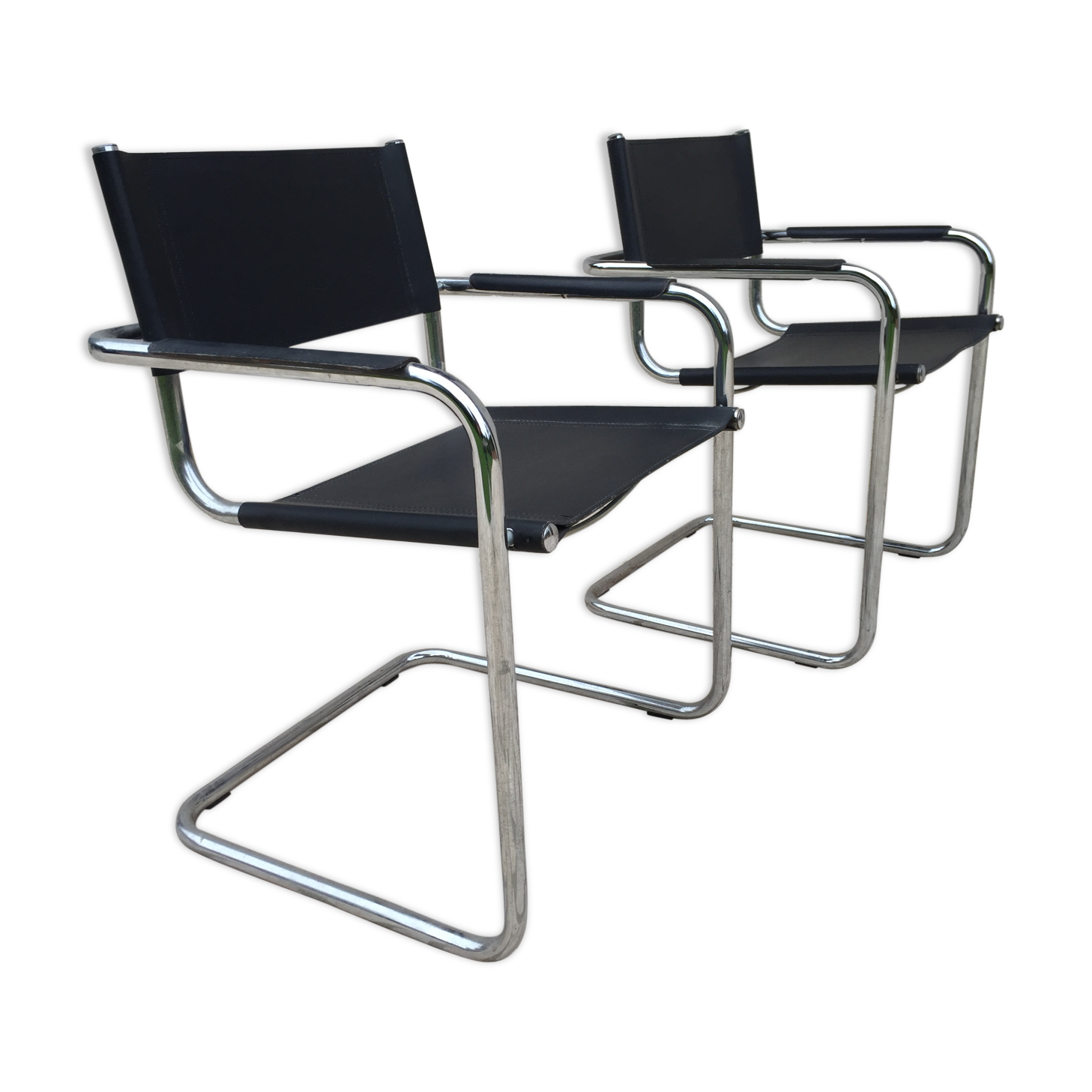 Pair of faux leather and chrome chairs 70s