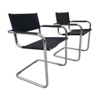 Pair of faux leather and chrome chairs 70s