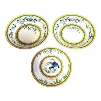 Hermès Toucans collection, series of 2 sorbet plates and 1 porcelain dessert plate