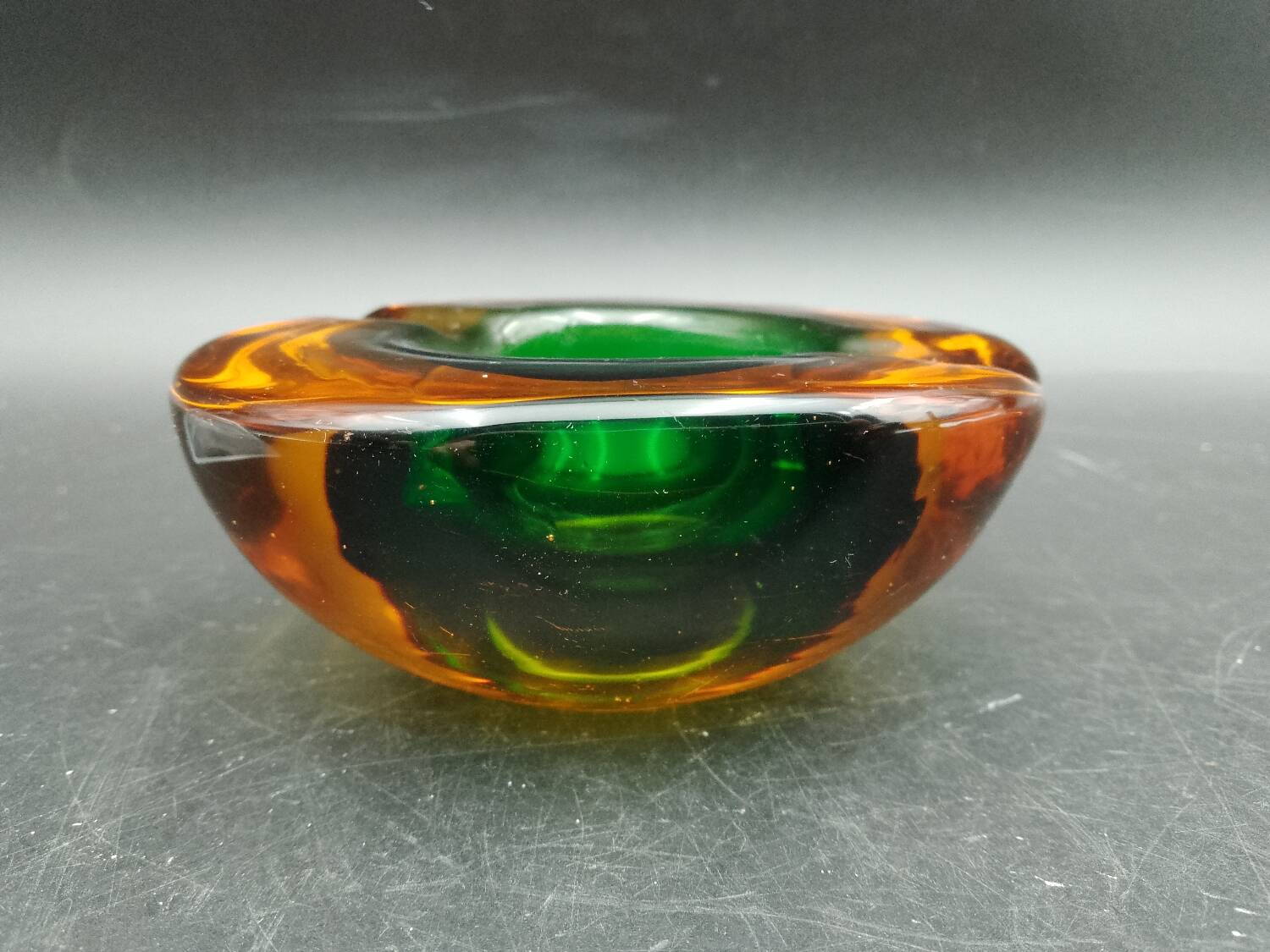 Rare Murano glass "Multi-Color" ashtray with Seguso shell elements