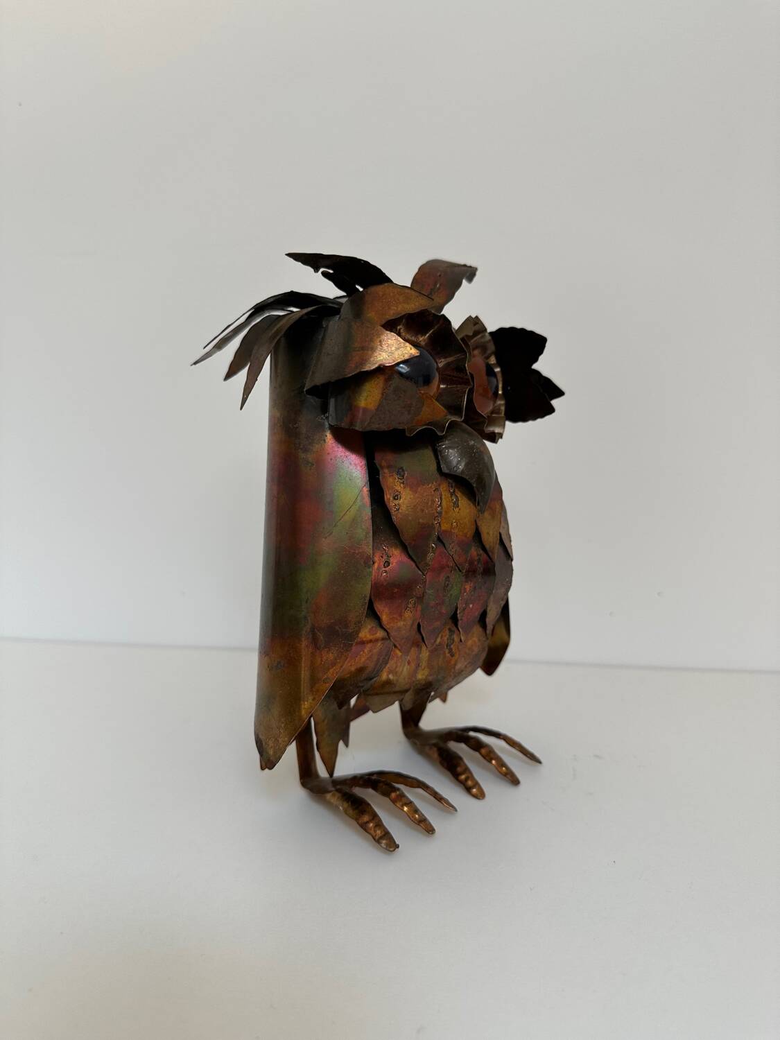 Brutalist owl sculpture, vintage 1970s