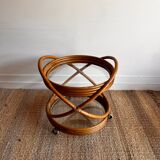 Chariot à dessert en rotin et bambou style Mid Century
