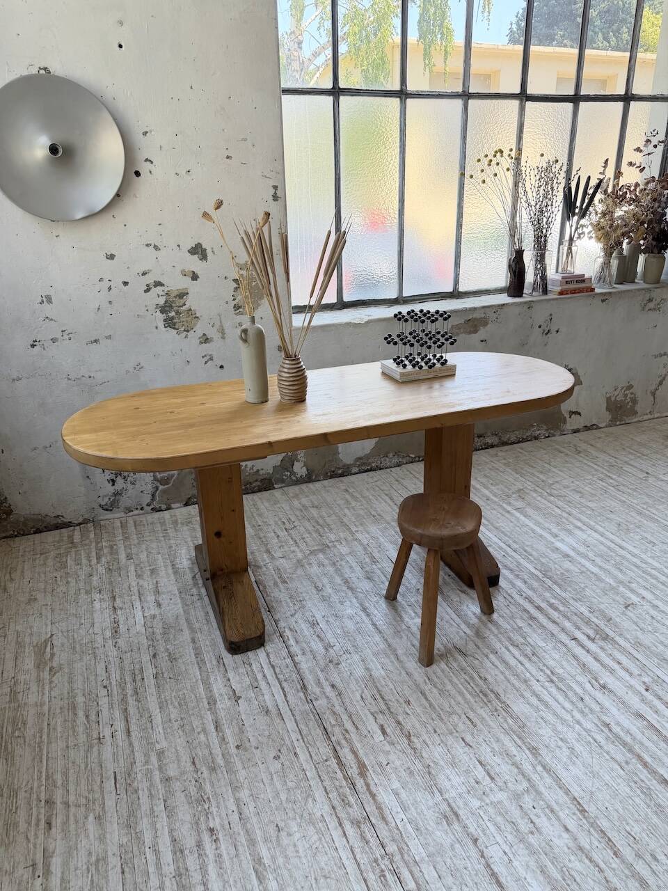Brutalist pine oval table