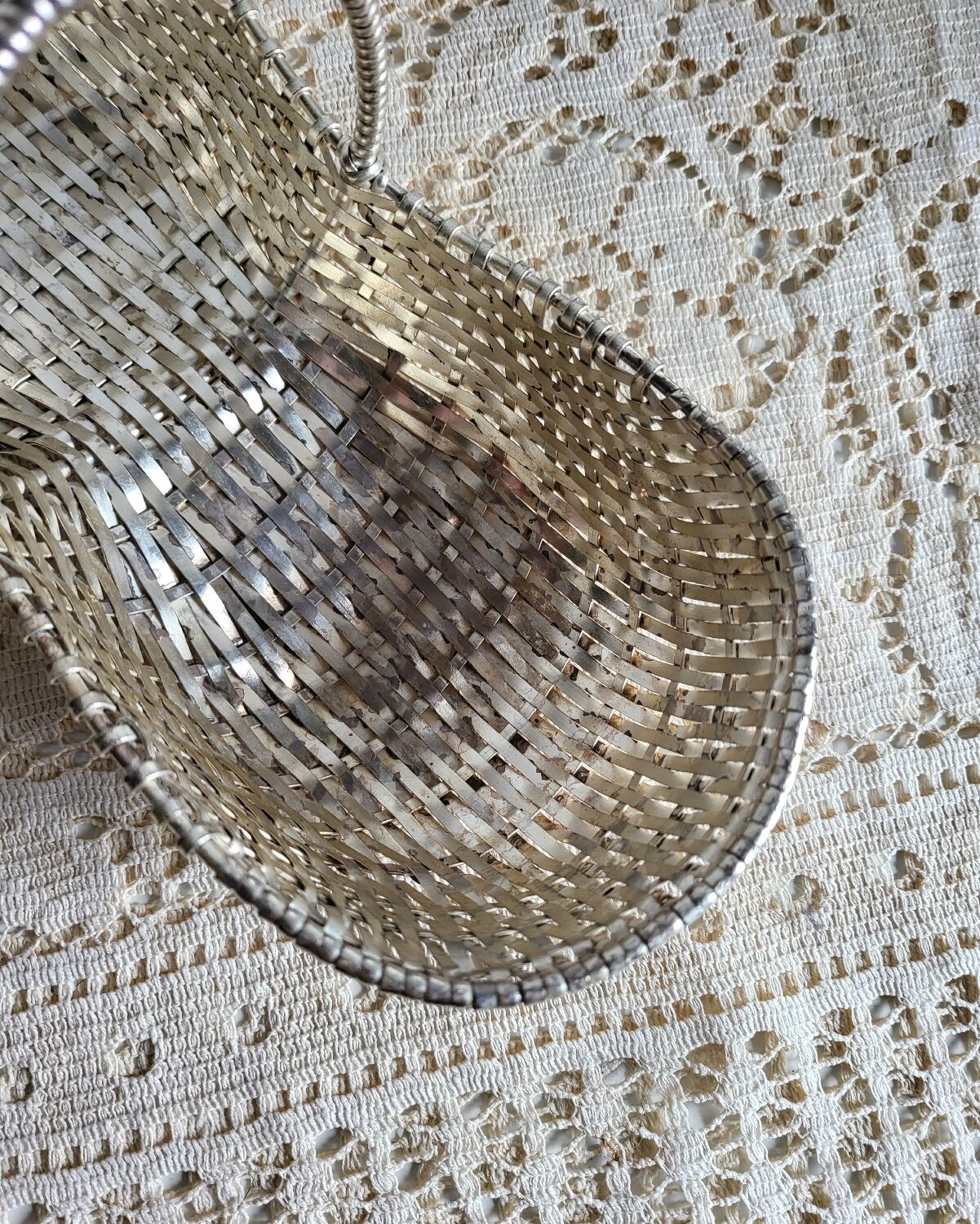 Woven silver-plated metal basket