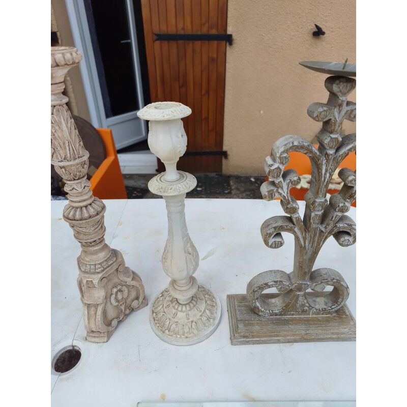 4 wooden candle holders