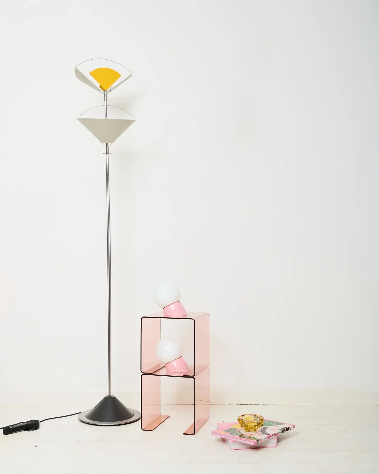 Pair of pink side tables, designed by Roche Bobois, 1970s.