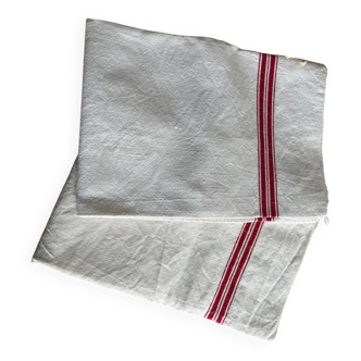 Old red striped tea towels