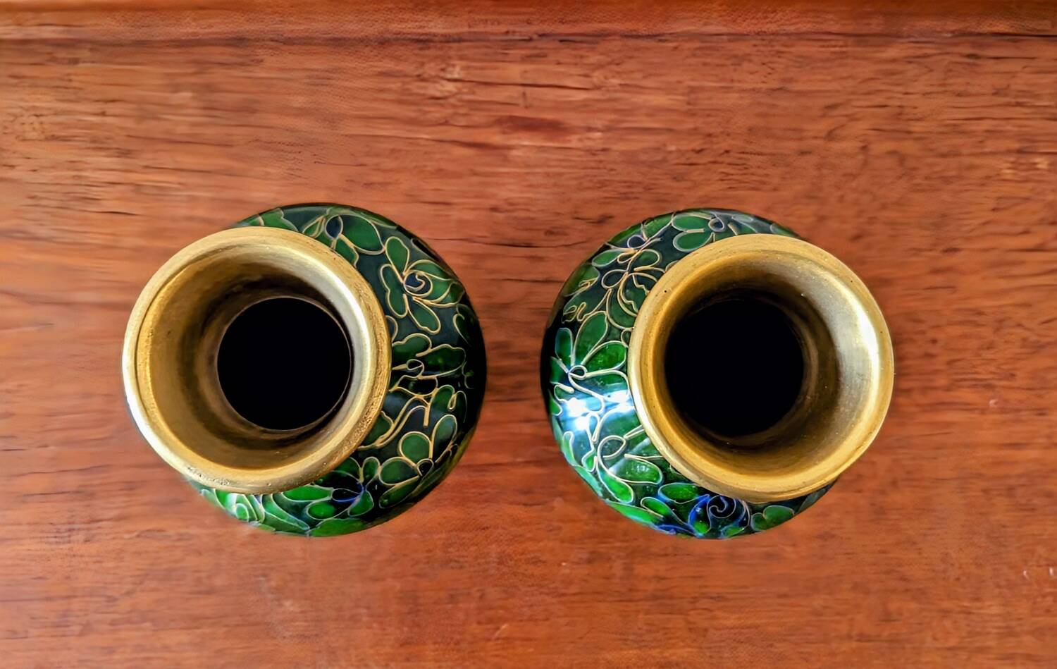 Pair of enameled cloisonné vases