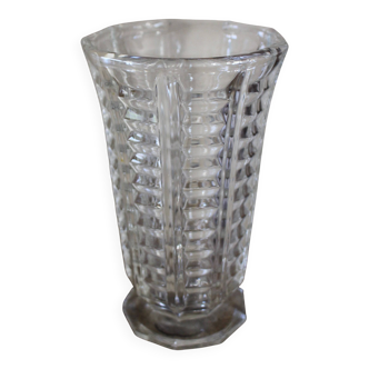 Vintage transparent cut glass pedestal vase