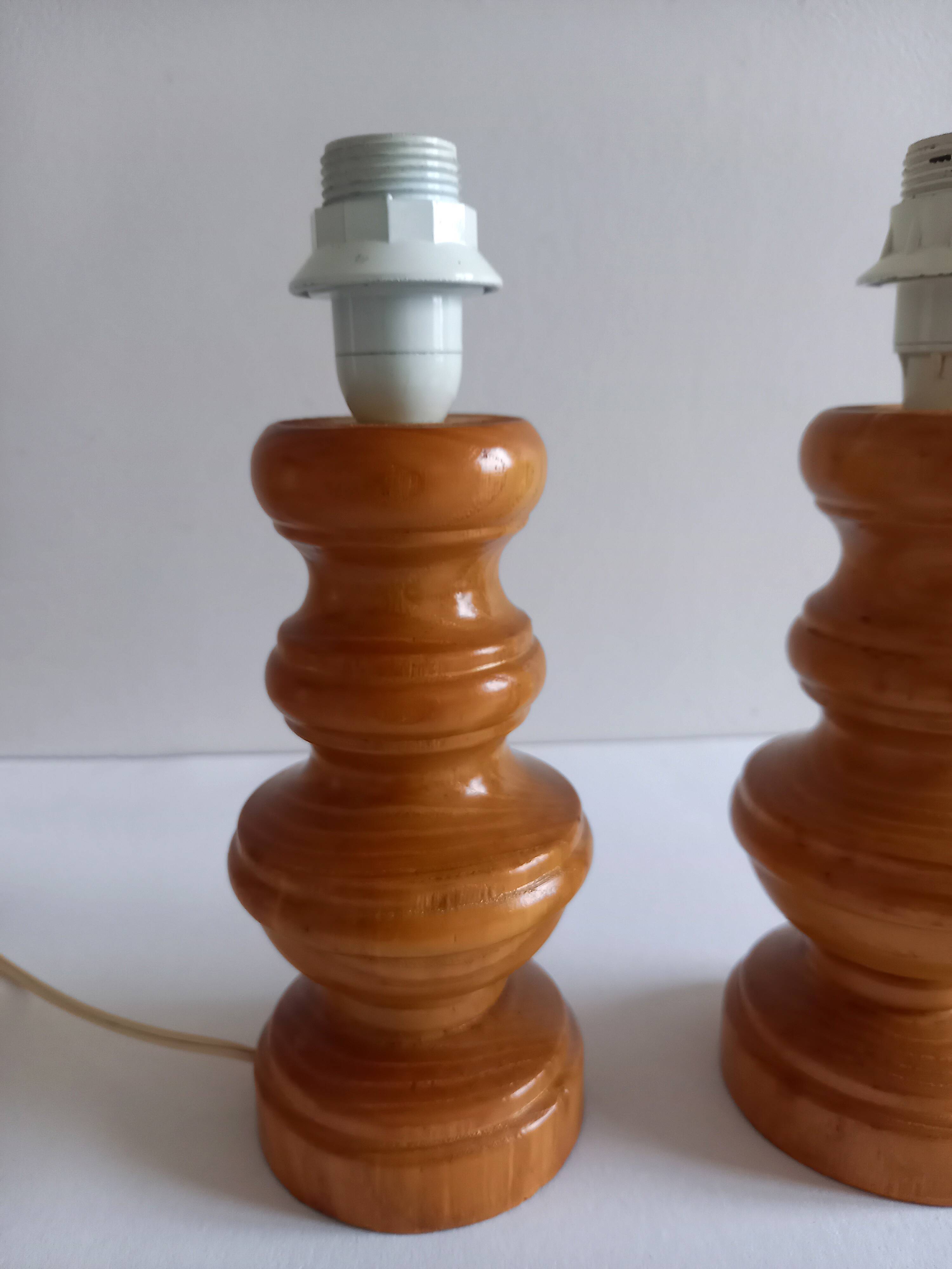 Pair of wooden lamp legs turned vintage 70s