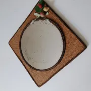 Vintage mirror in handwoven raffia Art Monique 1970s