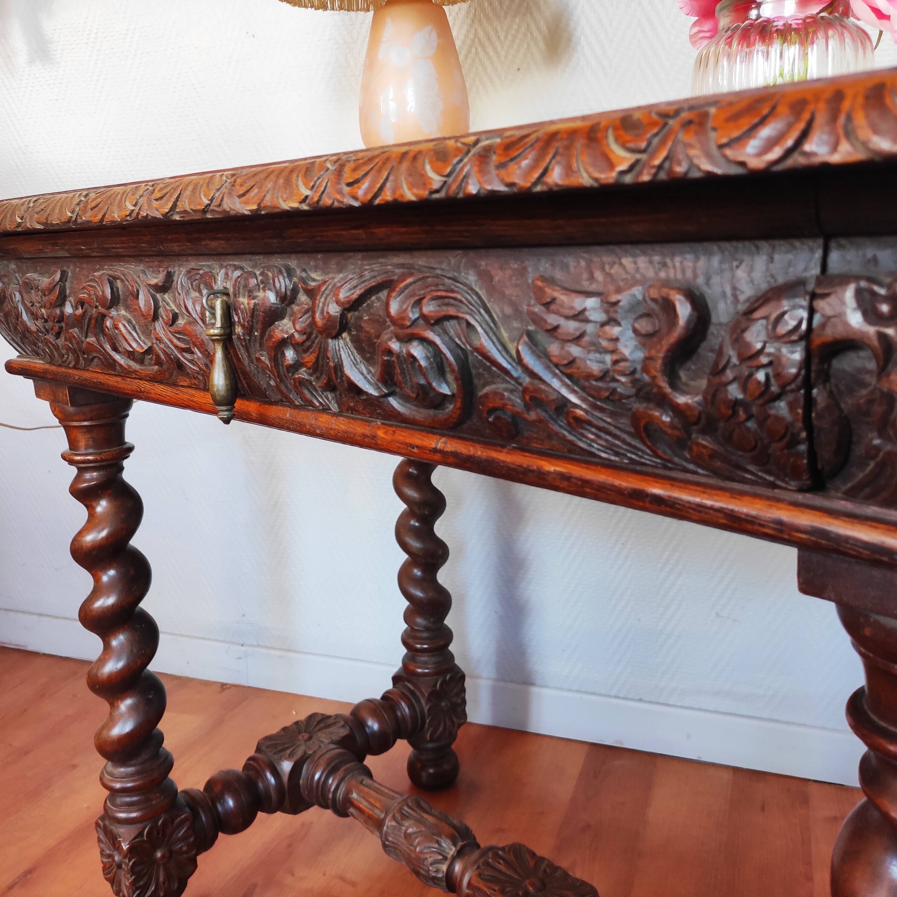 Louis XIII style oak desk table