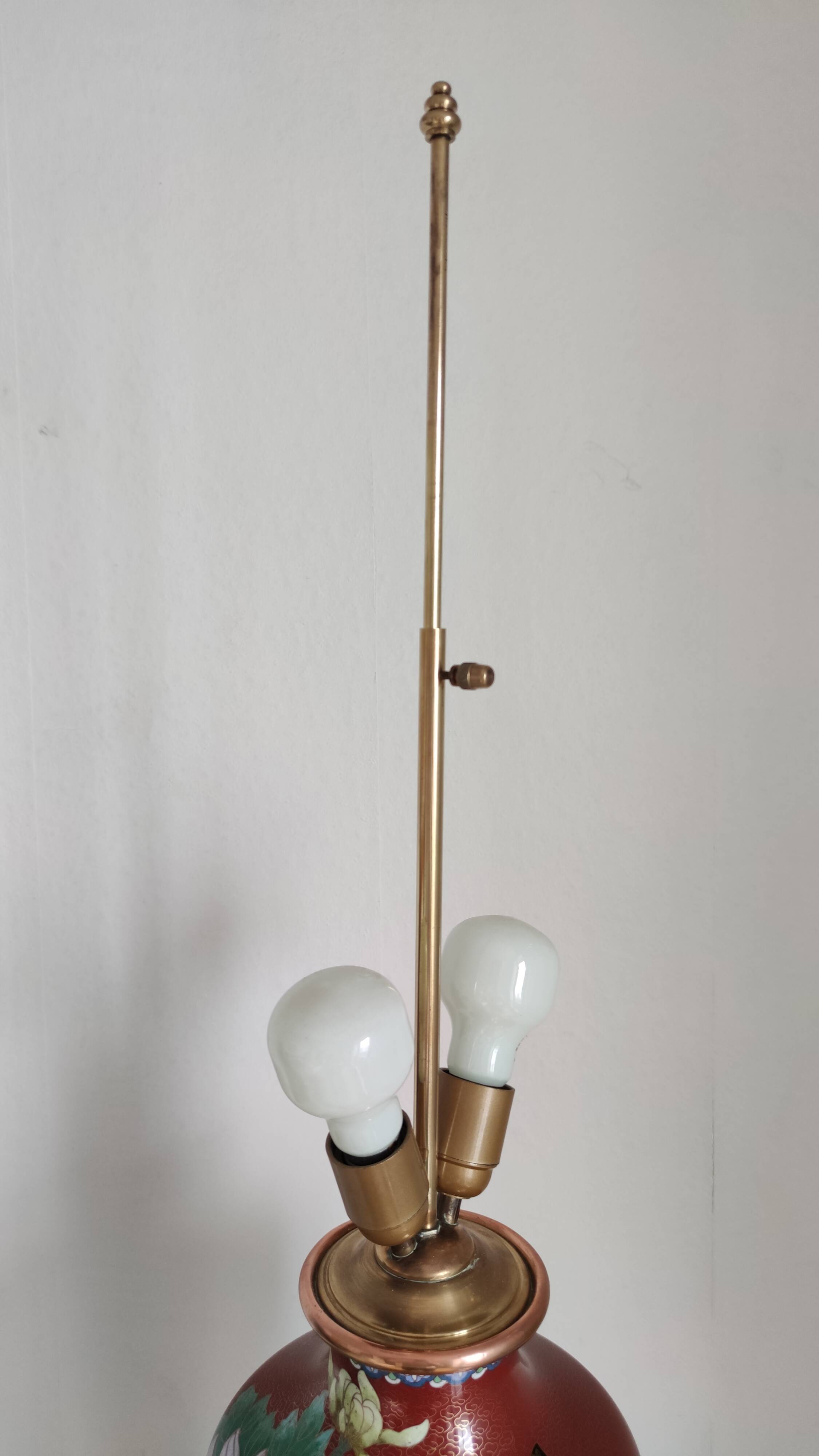 Large cloisonné lamp 77 a 100 cm of H , TBE